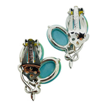 Load image into Gallery viewer, LISNER signed vintage silver faux turquoise rhinestone designer clip on earrings