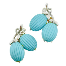 Load image into Gallery viewer, LISNER signed vintage silver faux turquoise rhinestone designer clip on earrings