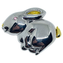 Load image into Gallery viewer, LIZ CLAIBORNE signed vintage silver gold tone pink rhinestone eye bunny brooch