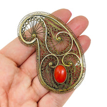 Load image into Gallery viewer, MADE IN ISRAEL 925 sterling silver gold plated natural red coral designer brooch