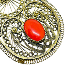 Load image into Gallery viewer, MADE IN ISRAEL 925 sterling silver gold plated natural red coral designer brooch