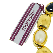 Load image into Gallery viewer, MARVELLA signed vintage gold tone faux pearl onyx designer link bracelet