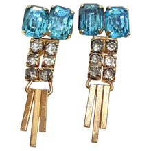 Load image into Gallery viewer, M&S 1/20 12k gold filled blue glass stones screw back earrings
