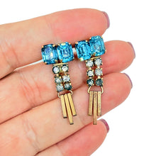 Load image into Gallery viewer, M&S 1/20 12k gold filled blue glass stones screw back earrings