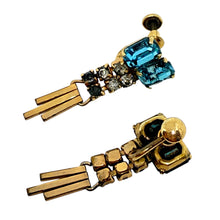 Load image into Gallery viewer, M&S 1/20 12k gold filled blue glass stones screw back earrings