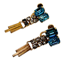 Load image into Gallery viewer, M&S 1/20 12k gold filled blue glass stones screw back earrings