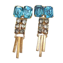 Load image into Gallery viewer, M&S 1/20 12k gold filled blue glass stones screw back earrings