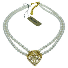 Load image into Gallery viewer, NAPIER signed vintage gold tone pearl rhinestones designer beaded necklace