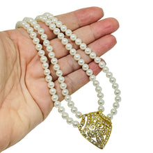 Load image into Gallery viewer, NAPIER signed vintage gold tone pearl rhinestones designer beaded necklace