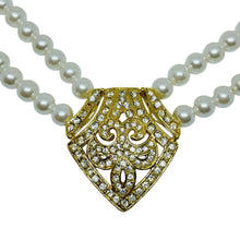 Load image into Gallery viewer, NAPIER signed vintage gold tone pearl rhinestones designer beaded necklace