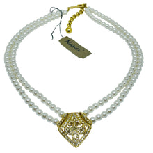 Load image into Gallery viewer, NAPIER signed vintage gold tone pearl rhinestones designer beaded necklace