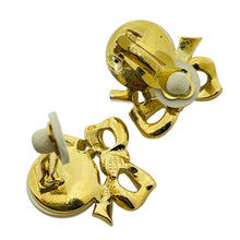 Load image into Gallery viewer, NINA RICCI signed vintage gold tone pearl rhinestone bow designer clip earrings