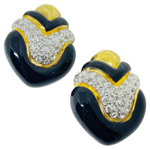 Load image into Gallery viewer, REPLICA signed vintage gold plated enamel rhinestones designer clip on earrings