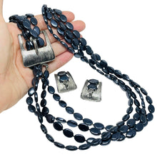Load image into Gallery viewer, SELINI signed vintage silver tone belt buckle beaded designer necklace earrings