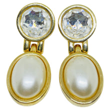 Load image into Gallery viewer, SWAROVSKI SAL signed vintage gold plated pearl crystals designer drop earrings