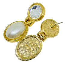 Load image into Gallery viewer, SWAROVSKI SAL signed vintage gold plated pearl crystals designer drop earrings