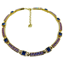 Load image into Gallery viewer, SWAROVSKI swan logo signed gold plated amethyst crystal designer necklace
