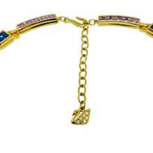 Load image into Gallery viewer, SWAROVSKI swan logo signed gold plated amethyst crystal designer necklace