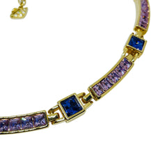 Load image into Gallery viewer, SWAROVSKI swan logo signed gold plated amethyst crystal designer necklace