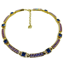 Load image into Gallery viewer, SWAROVSKI swan logo signed gold plated amethyst crystal designer necklace