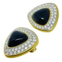 Load image into Gallery viewer, SWAROVSKI swan logo signed vintage gold plated crystal designer clip on earrings