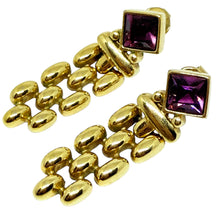 Load image into Gallery viewer, SWAROVSKI swan signed gold plated amethyst crystal designer 80's clip earrings