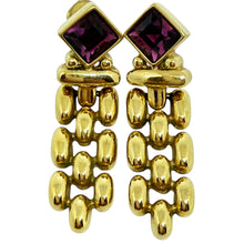 Load image into Gallery viewer, SWAROVSKI swan signed gold plated amethyst crystal designer 80's clip earrings