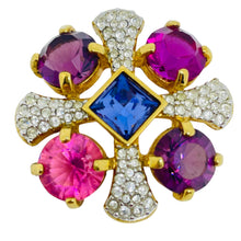 Load image into Gallery viewer, SWAROVSKI swan signed gold plated pink crystals maltese cross designer brooch