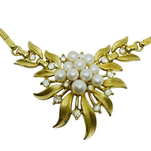 Load image into Gallery viewer, TRIFARI crown signed gold pearl rhinestone flower designer necklace