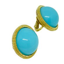 Load image into Gallery viewer, TRIFARI crown signed gold tone faux turquoise designer clip on earrings