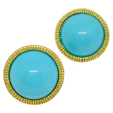 Load image into Gallery viewer, TRIFARI crown signed gold tone faux turquoise designer clip on earrings