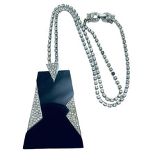 Load image into Gallery viewer, TRIFARI crown signed silver black modernist rhinestone designer runway necklace
