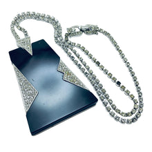 Load image into Gallery viewer, TRIFARI crown signed silver black modernist rhinestone designer runway necklace