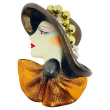 Load image into Gallery viewer, Vintage 80's flapper art deco style ladies face designer pin brooch
