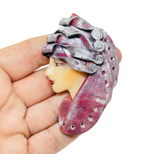 Load image into Gallery viewer, Vintage 80's flapper art deco style ladies face designer pin brooch