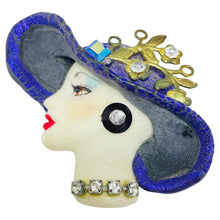 Load image into Gallery viewer, Vintage 80's flapper art deco style ladies face designer pin brooch