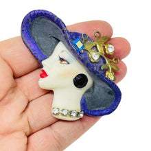 Load image into Gallery viewer, Vintage 80's flapper art deco style ladies face designer pin brooch