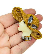 Load image into Gallery viewer, Vintage 80's flapper art deco style ladies face designer pin brooch