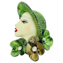 Load image into Gallery viewer, Vintage 80's flapper art deco style ladies face designer pin brooch