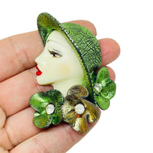 Load image into Gallery viewer, Vintage 80's flapper art deco style ladies face designer pin brooch