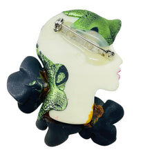 Load image into Gallery viewer, Vintage 80's flapper art deco style ladies face designer pin brooch
