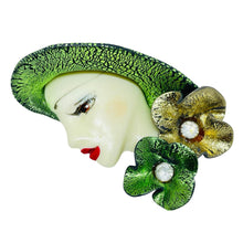 Load image into Gallery viewer, Vintage 80's flapper art deco style ladies face designer pin brooch