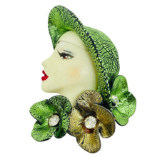 Load image into Gallery viewer, Vintage 80's flapper art deco style ladies face designer pin brooch