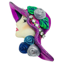 Load image into Gallery viewer, Vintage 80's flapper art deco style ladies face designer pin brooch
