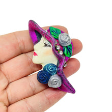 Load image into Gallery viewer, Vintage 80's flapper art deco style ladies face designer pin brooch