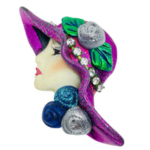 Load image into Gallery viewer, Vintage 80's flapper art deco style ladies face designer pin brooch