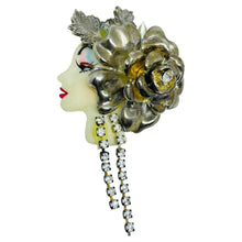 Load image into Gallery viewer, Vintage 80's flapper art deco style ladies face designer pin brooch