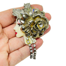Load image into Gallery viewer, Vintage 80's flapper art deco style ladies face designer pin brooch