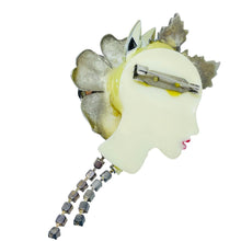 Load image into Gallery viewer, Vintage 80's flapper art deco style ladies face designer pin brooch