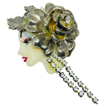 Load image into Gallery viewer, Vintage 80's flapper art deco style ladies face designer pin brooch